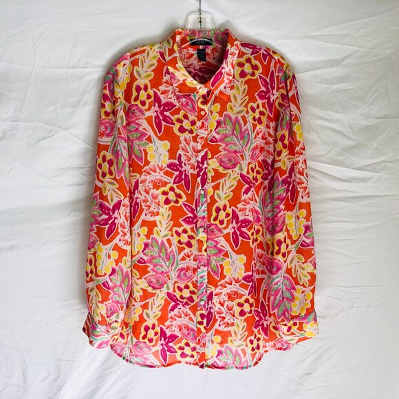 CHAPS Ralph Lauren Women's Plus Size 2X Floral Button Up Blouse Top - Picture 1 of 5
